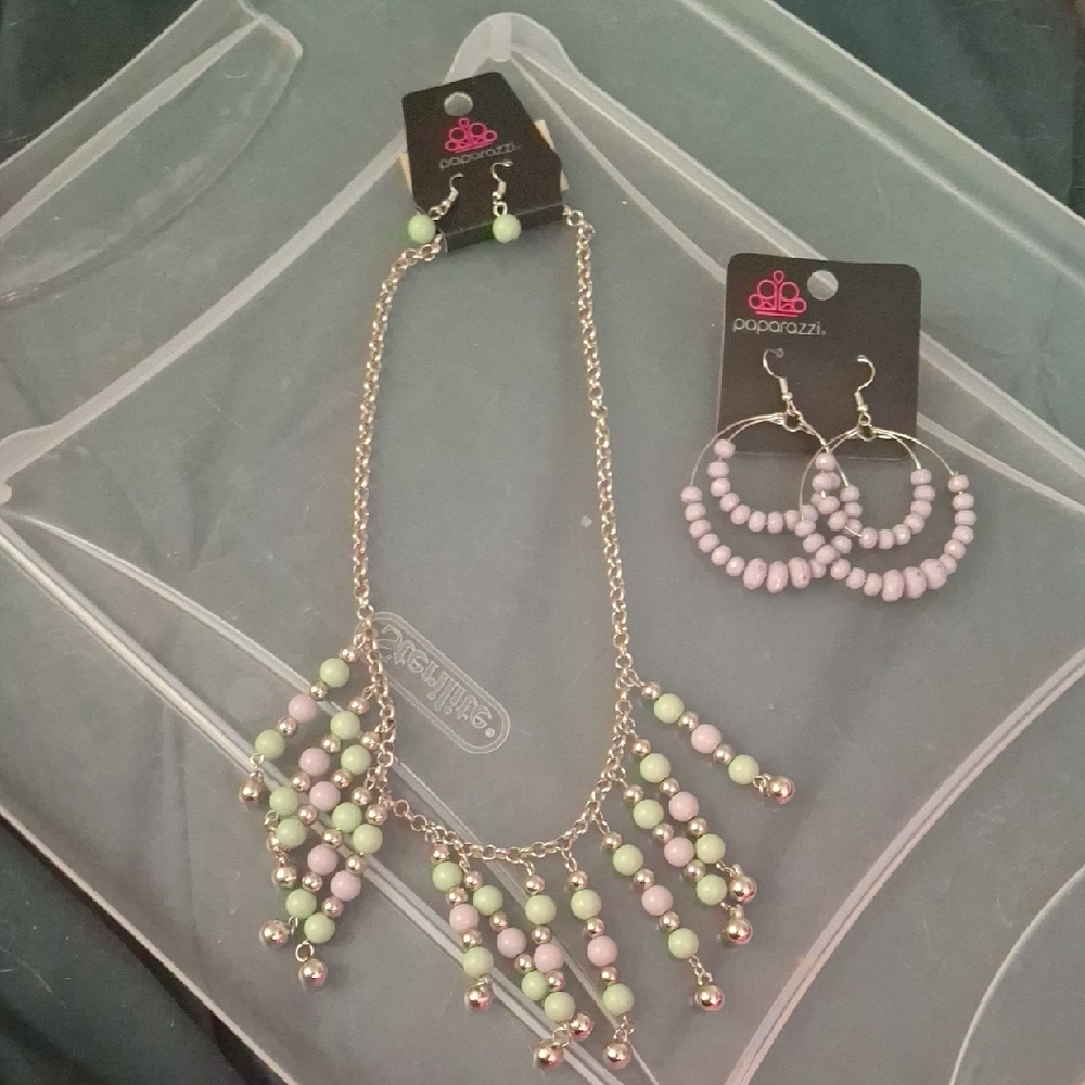 Paparazzi BUNDLE- Gold and Pink Necklace Set with Crystal Accents